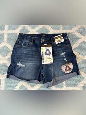 d. jeans Dark Blue Recycled Denim High Waist Rolled Hem Shorts